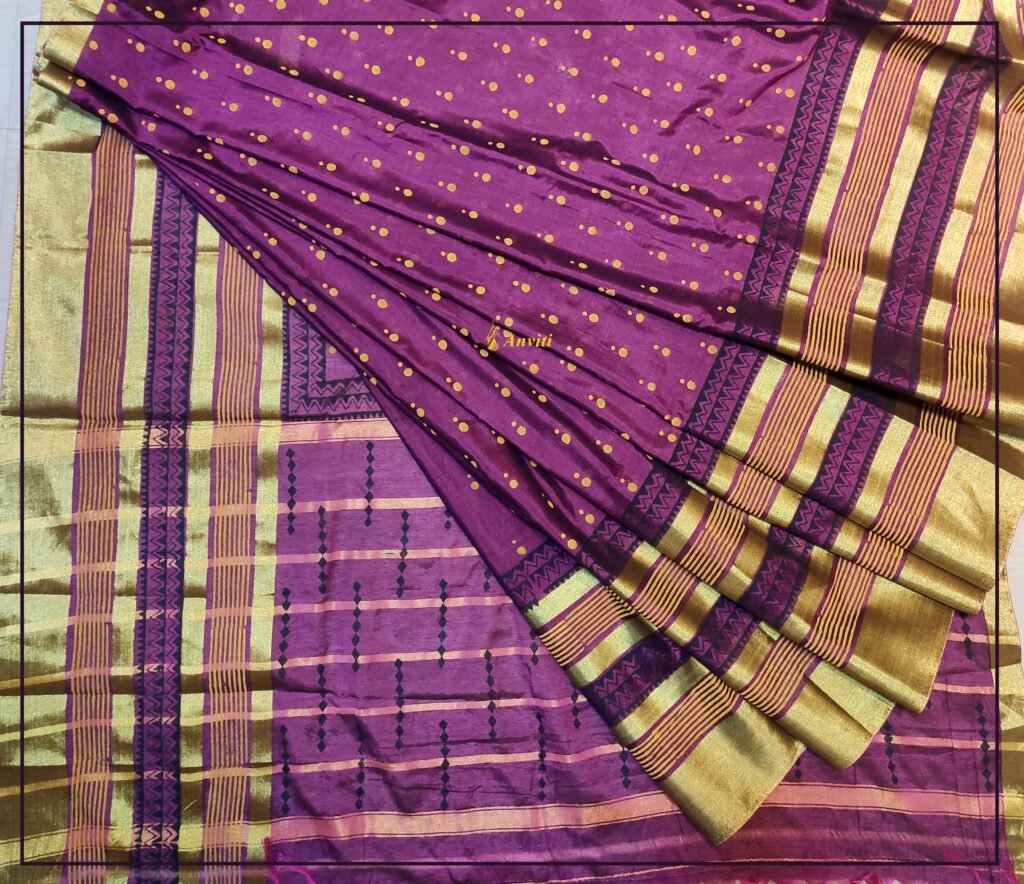 Navy Blue & Green Vaazhai Naar Saree with Zari Border