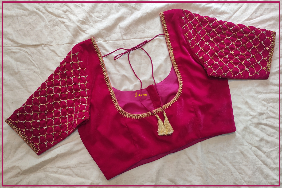 Pink Velvet Hand Embroidered Blouse – Anviti
