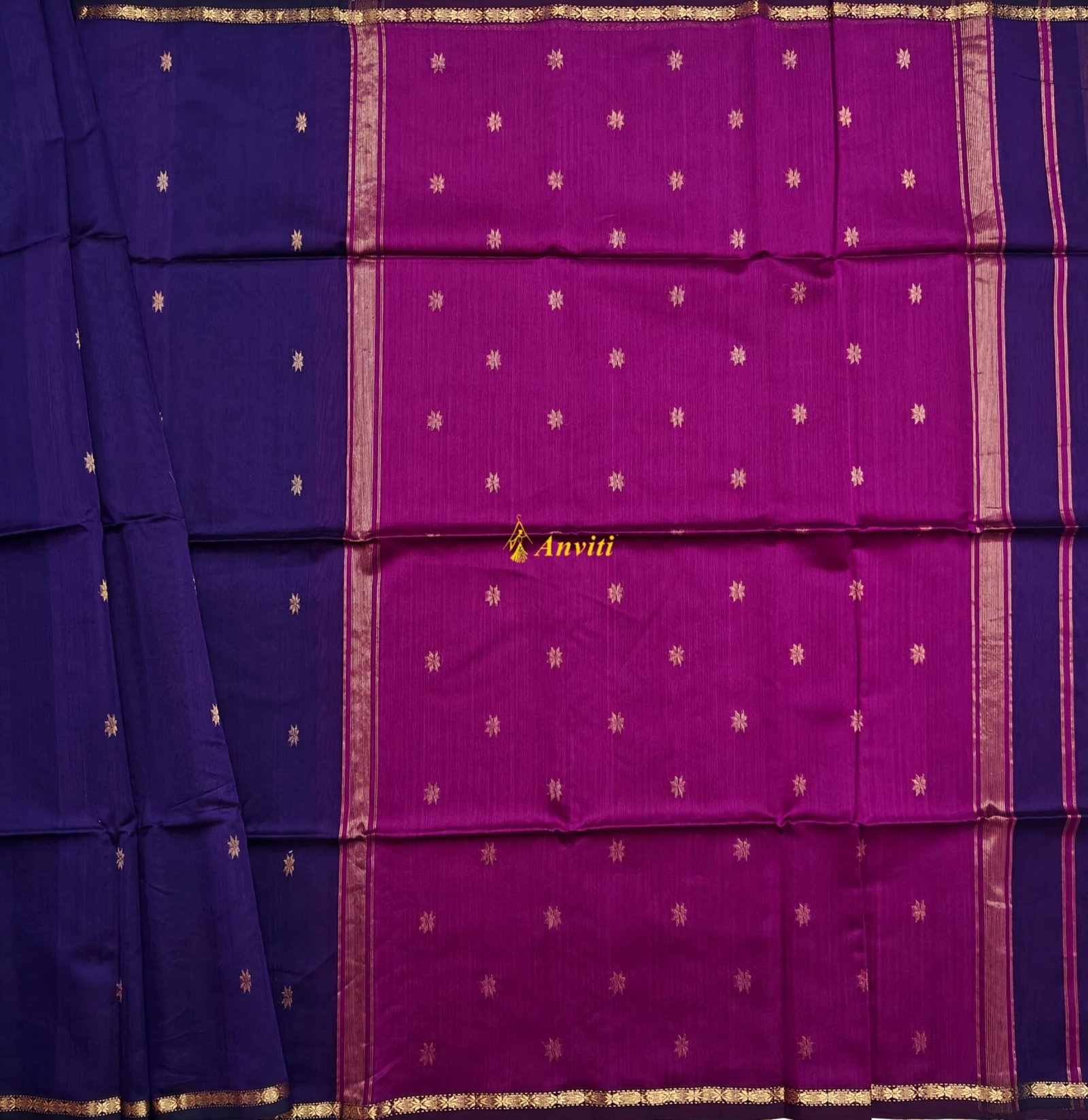 PURPLE ORANGE LOTUS BUTTA MAHESHWARI SAREE